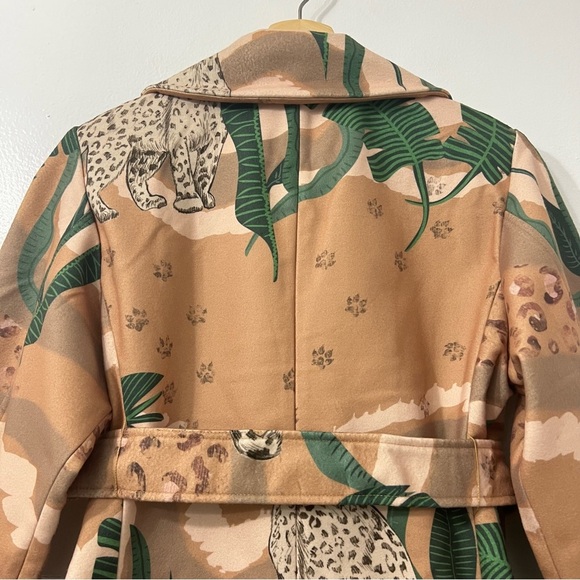 Las Surenas Wool Trench Coat Camel Beige Leopard Jungle Safari Nature Size M - Picture 7 of 15